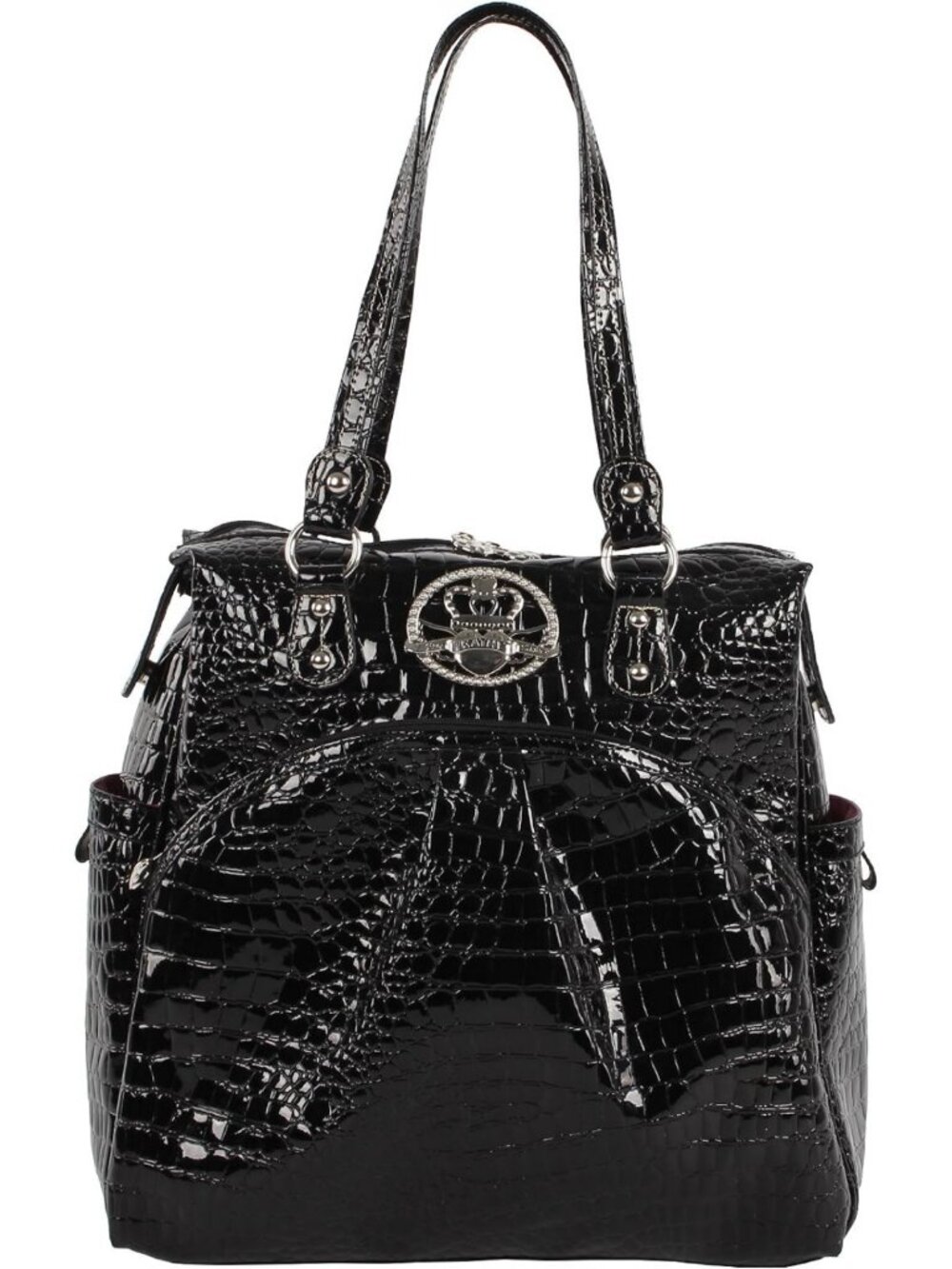 Stylish 16" Croco PVC Black Shopper Bag - Durable, Lightweight Travel Tote
